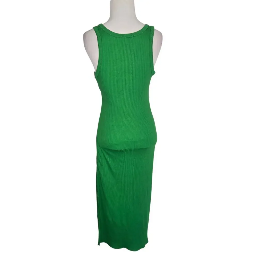 J Crew Women Ruched Midi Dress Kelly Green Ribbed Stretch Summer Beach Small